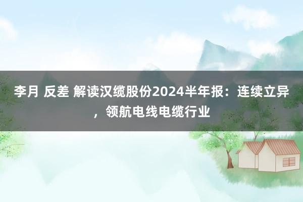 李月 反差 解读汉缆股份2024半年报：连续立异，领航电线电缆行业