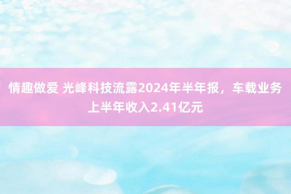 情趣做爱 光峰科技流露2024年半年报，车载业务上半年收入2.41亿元